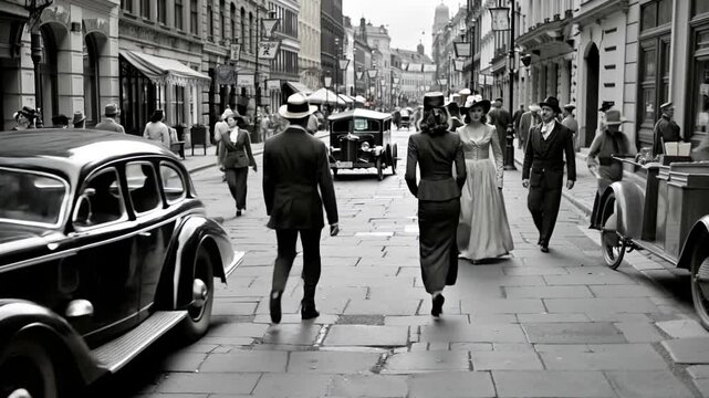 city streets in the 1920s. AI generative.