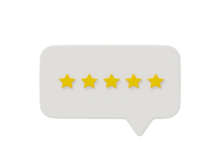 レビュー星5つのふきだし　背景透過Review 5 stars on speech bubble Background transparency