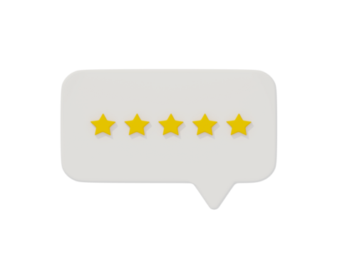 レビュー星5つのふきだし　背景透過Review 5 stars on speech bubble Background transparency