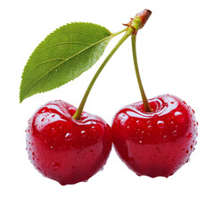 red cherries isolated on transparent background Generative Ai.

