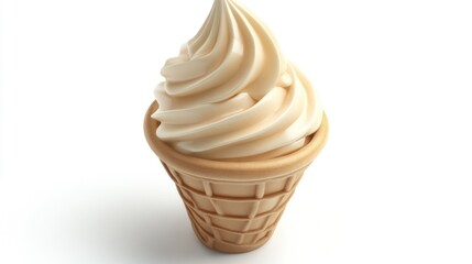 Creamy vanilla ice cream cone on white