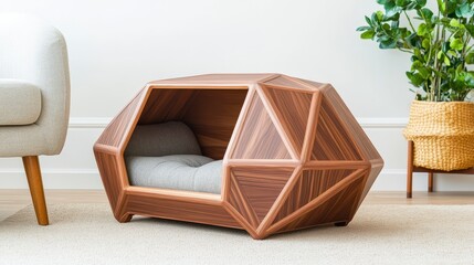 Stylish Geometric Wooden Pet Bed for Modern Home Decor