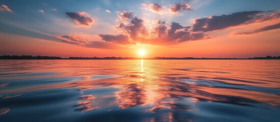 Fototapeta premium Serene sunset reflecting on calm water.