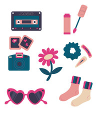 Classic 80s 90s elements in modern flat style. Hand drawn vector illustration. Fashion patch, badge, emblem. Vector illustration