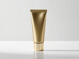 Blank gold cosmetic tube on white background