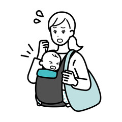 Clip art of woman who goes shopping with baby.
