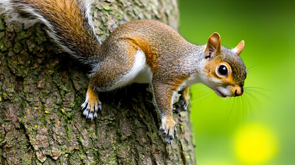 Grey Squirrel Climbing a Tree Trunk