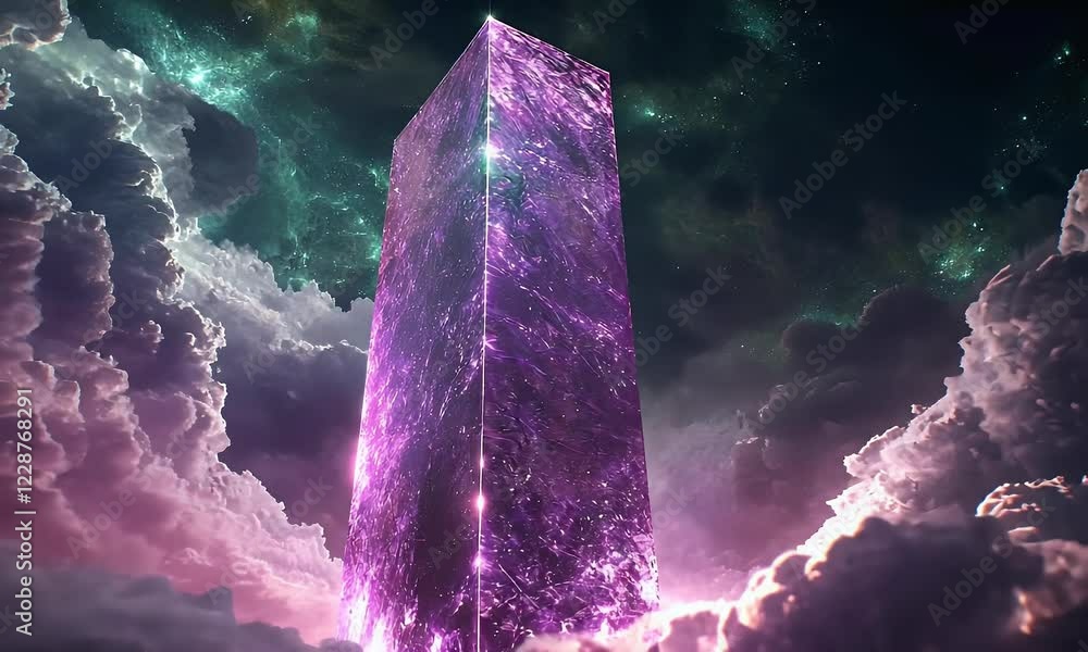 Aufkleber cosmic obelisk floats amidst nebula clouds