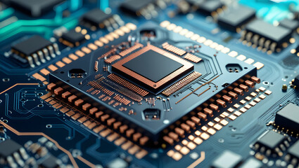 Close-Up of Semiconductor Chip on Circuit Board: Symbolizing Technology and Innovation