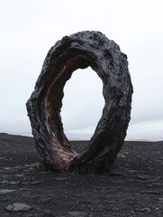 Fototapeta premium Abstract rock formation resembling a portal in a desolate landscape