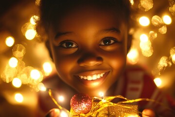 Child with Gift by Christmas Tree