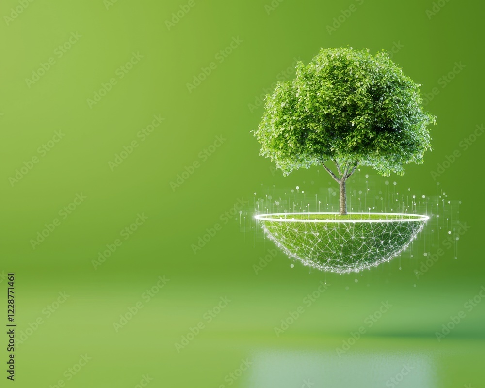 Poster a representation of blockchain technology enabling green finance.