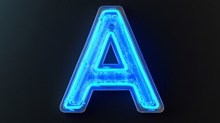 Letter A made from PVC and iluminated with blue neon light isolated on black background