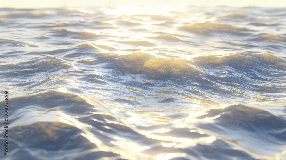 Poster sunlit ocean waves gently rolling under a clear sky, creating a serene and tranquil atmosphere