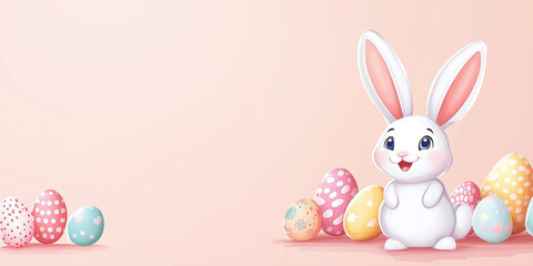 Obraz premium Osterkarte - Lachender Osterhase auf neutralen Hintergrund. Osterbanner. Oster Comic