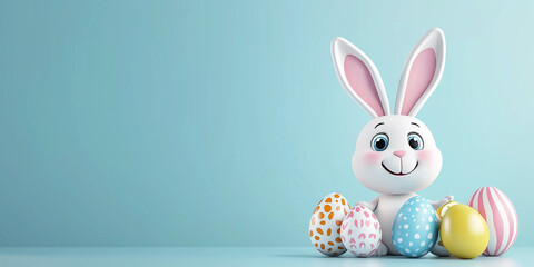 Obraz premium Osterkarte - Lachender Osterhase auf neutralen Hintergrund. Osterbanner. Oster Comic