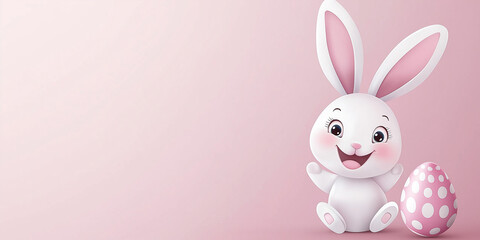 Obraz premium Osterkarte - Lachender Osterhase auf neutralen Hintergrund. Osterbanner. Oster Comic