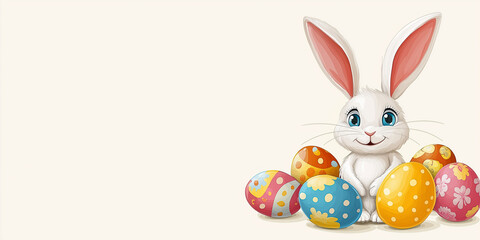Obraz premium Osterkarte - Lachender Osterhase auf neutralen Hintergrund. Osterbanner. Oster Comic