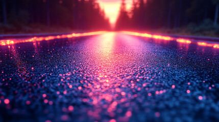 Abstract empty background with dark asphalt and neon purple, blue and pink light spots for car presentation minimalistic bright tone modern blurred empty blank caption space on the side
