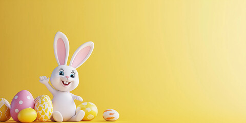 Obraz premium Osterkarte - Lachender Osterhase auf neutralen Hintergrund. Osterbanner. Oster Comic