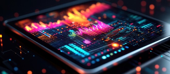 Fototapeta premium Vibrant data visualization on a tablet screen.