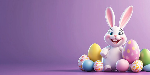 Obraz premium Osterkarte - Lachender Osterhase auf neutralen Hintergrund. Osterbanner. Oster Comic