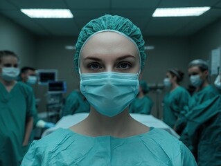 Female surgeon looking at the camera in operating room