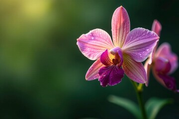 Fototapeta premium Spider orchid in full bloom with dewy droplets, elegance, serenity