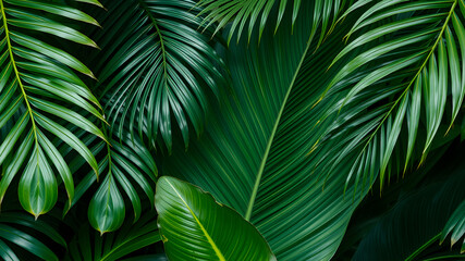 Monstera and palm leaves jungle texture