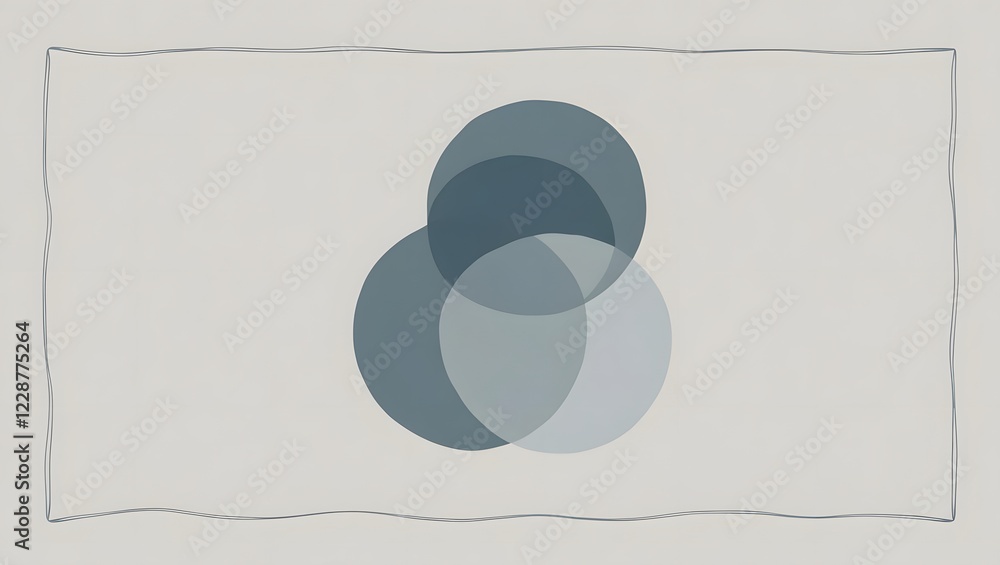 Poster three overlapping circles in gradient blues with grey border