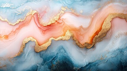 Obraz premium Abstract Gold and Pastel Swirls: A Stunning Fluid Art Painting