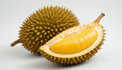 musangking durian fruit on a white background, created by generative AI.