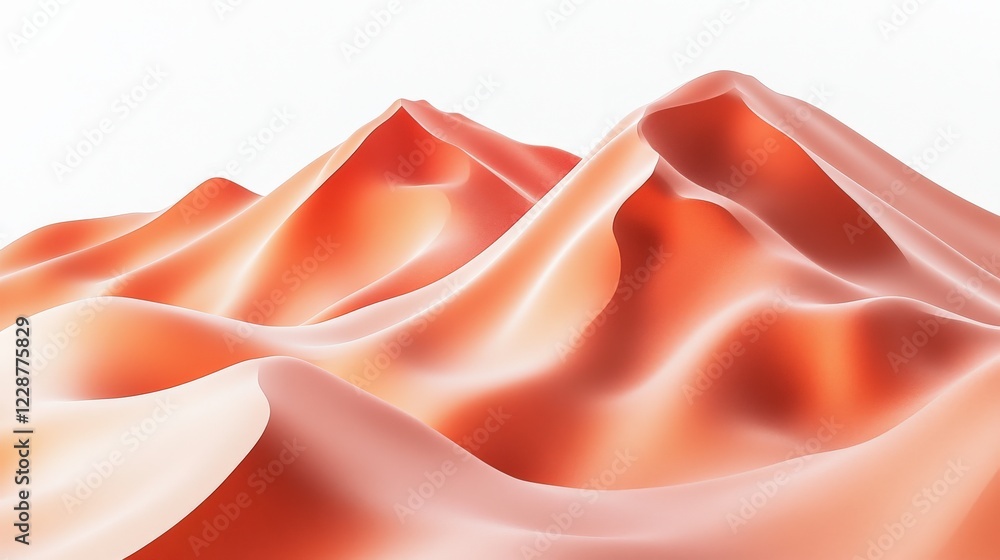 Poster abstract representation of flowing red-orange mountains with smooth curves and gradients