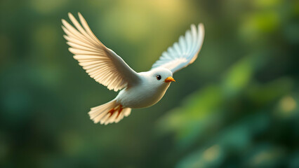 Obraz premium Cartoon bird flying on blur background