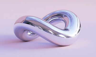 Fototapeta premium Chrome infinity symbol, studio backdrop, reflection, design