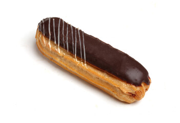 chocolate eclair on white background