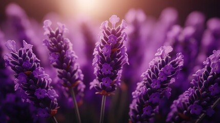 Fototapeta premium Sunset Lavender Field Closeup, Aromatherapy