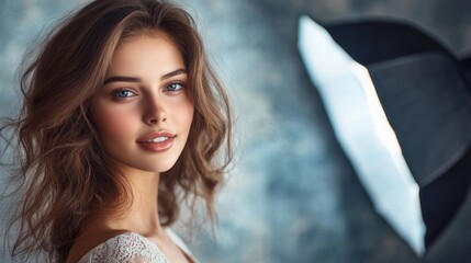Fototapeta premium Pretty woman portrait in photo studio