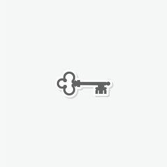  Old house key icon sticker isolated on gray background