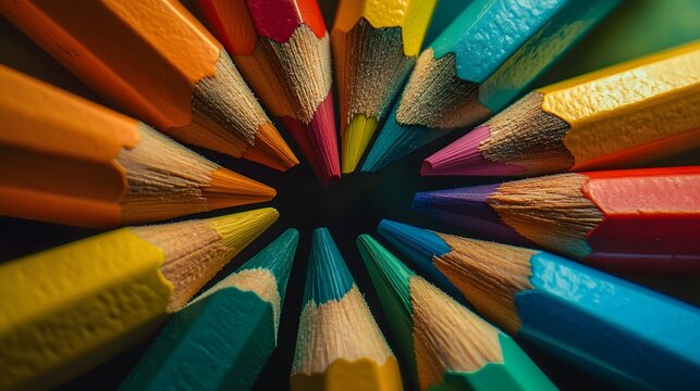 A set of colorful pencils arranged in a circle