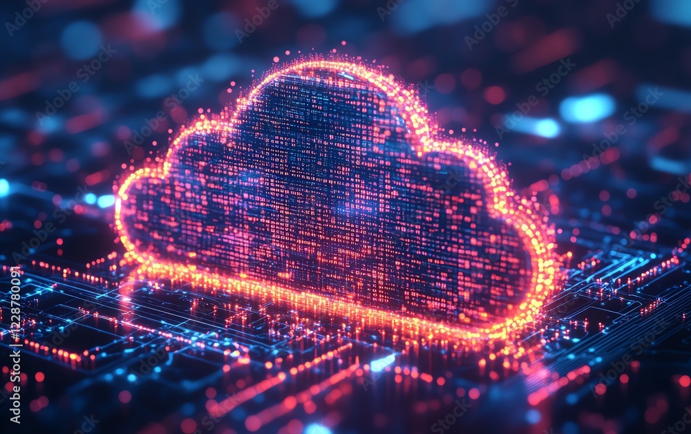 Aufkleber Cloud computing for location services and server encryption, futuristic tech environment, ultrarealistic 3D rendering, glowing encrypted data, sleek modern design