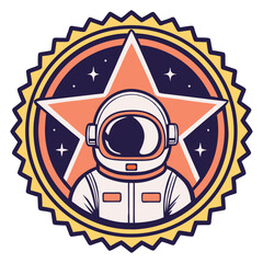 Astronaut helmet inside a star emblem
