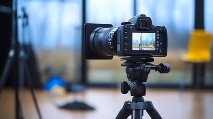 Video camera on a tripod