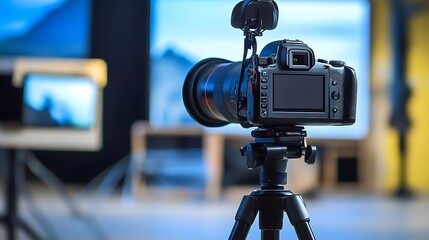 Video camera on a tripod