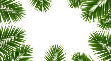 Tropical palm leaves on a white background with ample space for branding or quotes. Copyspace Textspace.