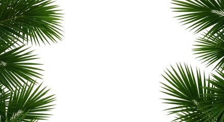Tropical palm leaves on a white background with ample space for branding or quotes. Copyspace Textspace.