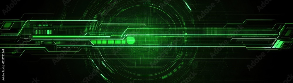Poster futuristic green abstract background with digital lines and geometric shapes representing technology