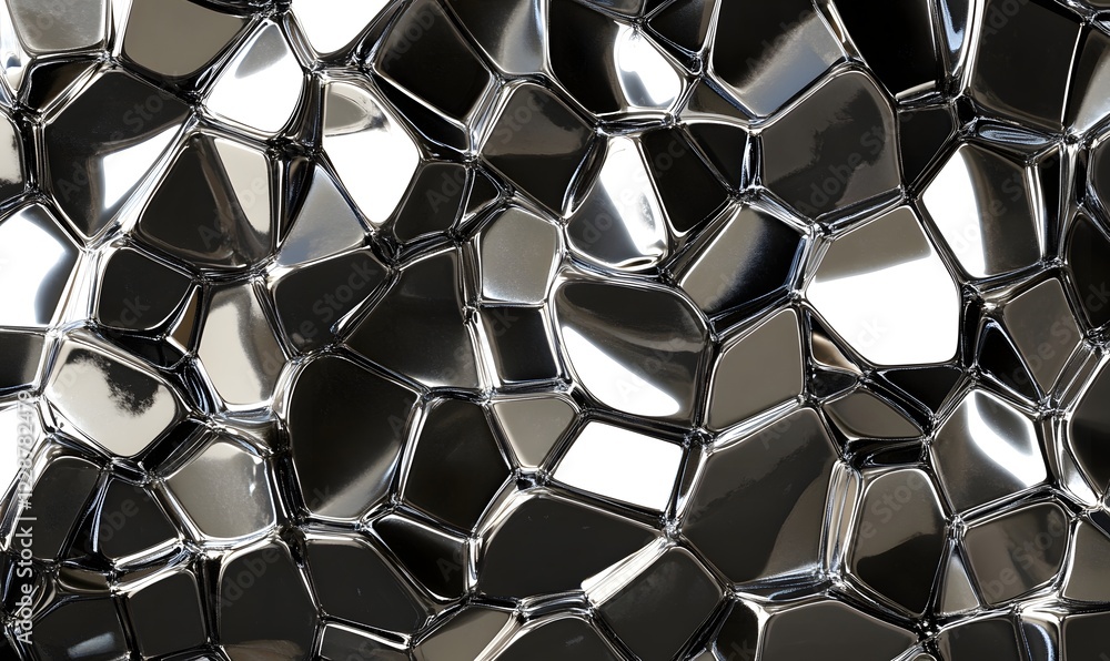Poster chrome textured surface, abstract background, digital render, design element