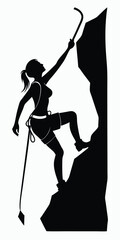 Obraz premium Girl climber climbs the cliff black and white silhouette