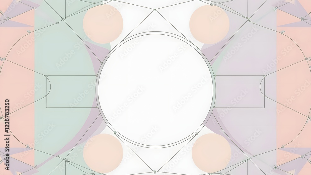 Poster geometric abstract pattern with peach circles and green lines